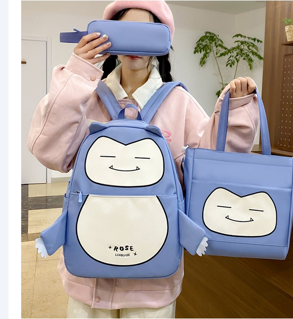 Ensemble de Sacs Snorlax – 3Pcs Design Kawaii Bleu