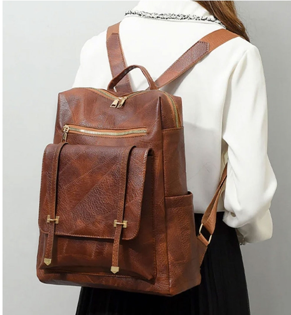 Sac à dos rétro en cuir synthétique pour femme