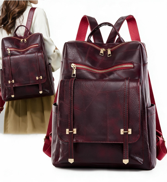 Sac à dos rétro en cuir synthétique pour femme