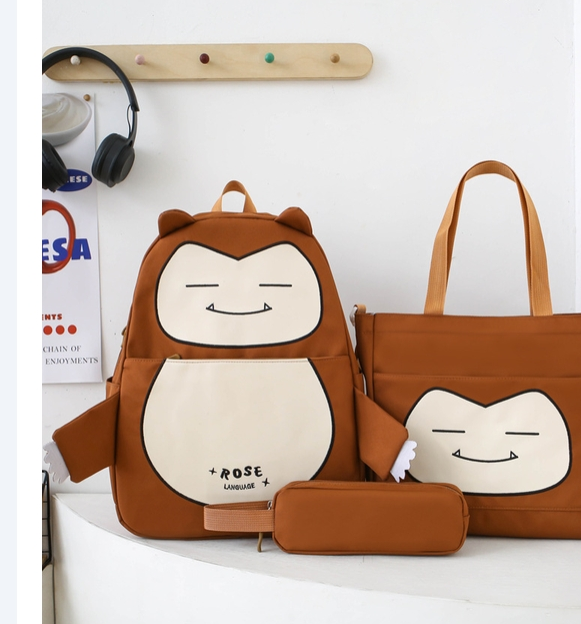 Ensemble de Sacs Snorlax 3Pcs Design Kawaii Marron